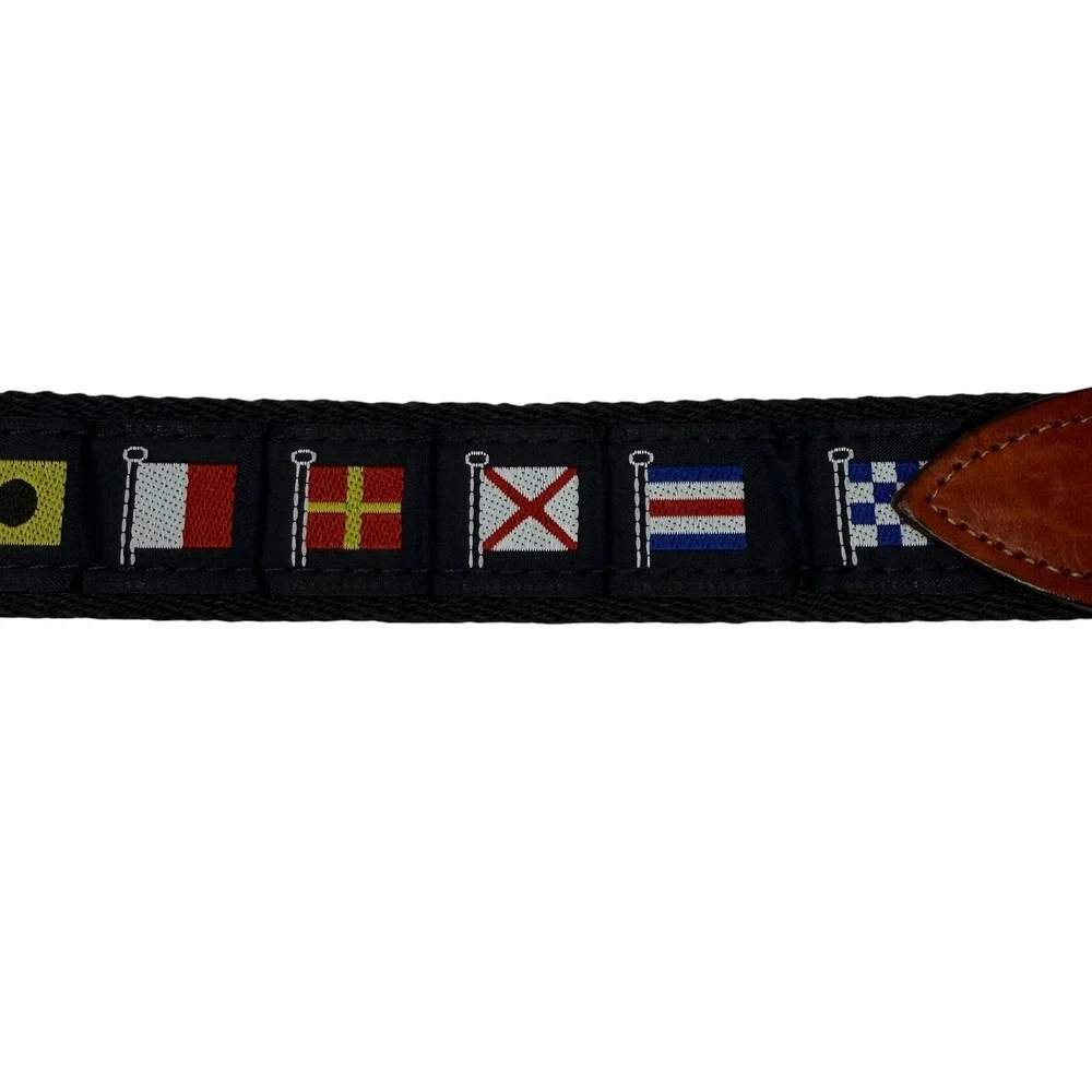 J. Press Belt Mens 40 Navy Blue Nautical Signal Flag Canvas Leather Preppy Ivy